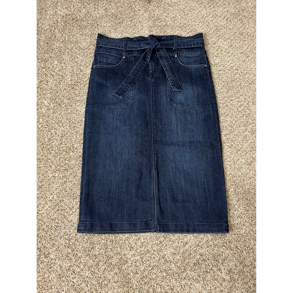 Vintage America Women Dark Wash Denim Midi Skirt Tie Waist Size 8/29